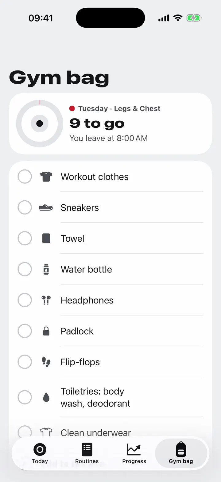 Tuesday’s gym bag: items get checked off and the ring fills up